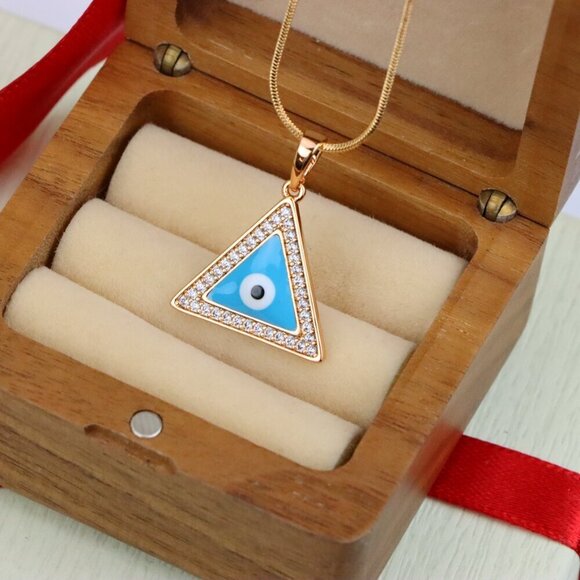"Triangle Evil Eye Pendant in Rose Gold with CZ Accents, XPPT1394 - Picture 8 of 13